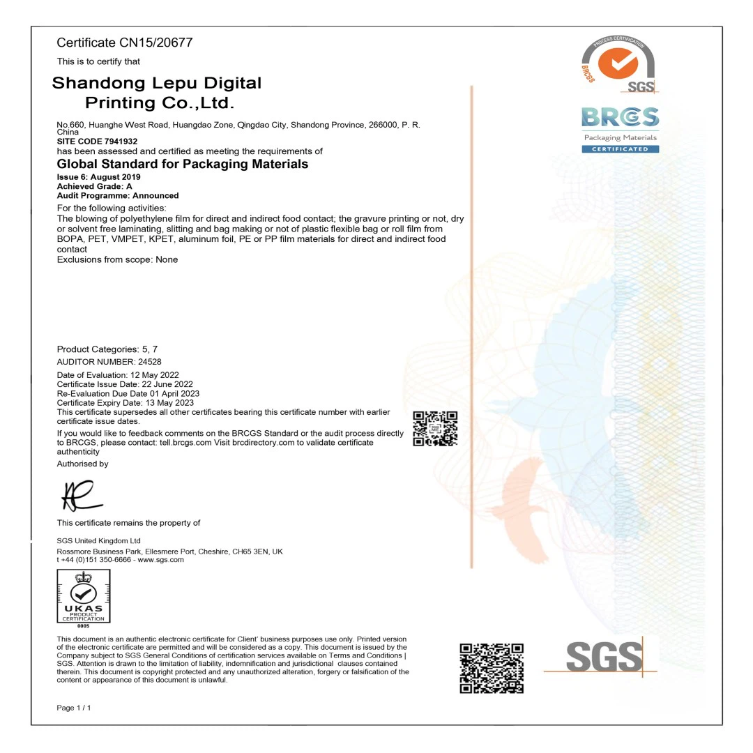 Food grade plastic packaging certification Food grade plastic packaging certification